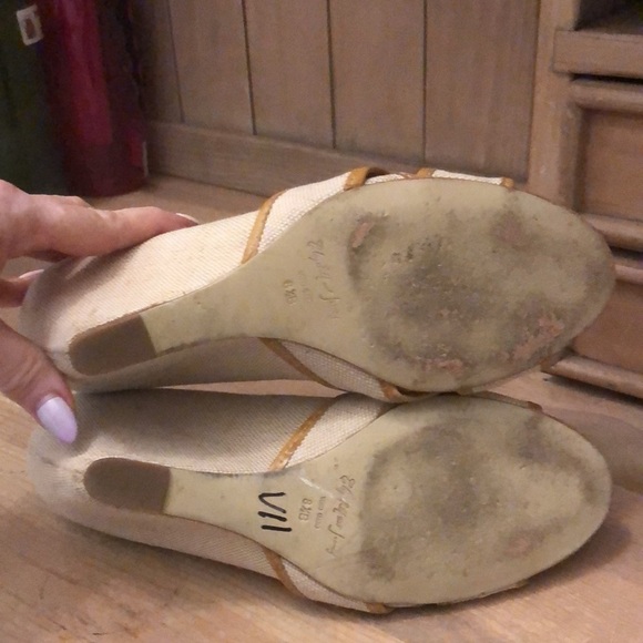 Elizabeth & James Prim Canvas Wedges Peep Toe Leather 8.5 - Picture 6 of 9